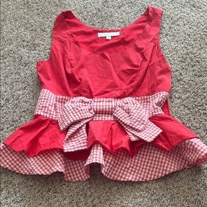 Sugarlips Red Peplum Top with Gingham Bow